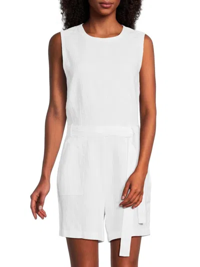 Saks Fifth Avenue Women's Roundneck Belted 100% Linen Romper In White