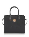 Versace La Medusa Canvas Tote In Black/ Gold