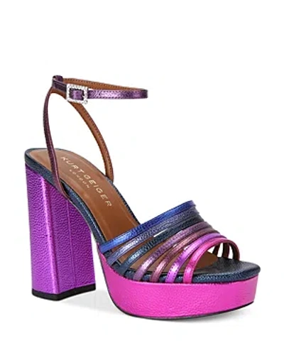 Kurt Geiger Pierra Metallic-leather Platform Sandals In Purple