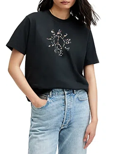 Allsaints Womens Black Pierra Graphic-print Relaxed-fit Organic-cotton T-shirt