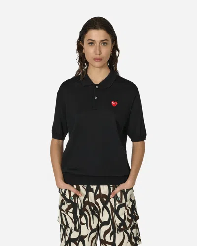 Comme Des Garçons Play Heart-patch Wool Polo Shirt In Black