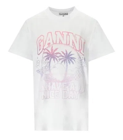 Ganni Cocktail White T-shirt In Weiss