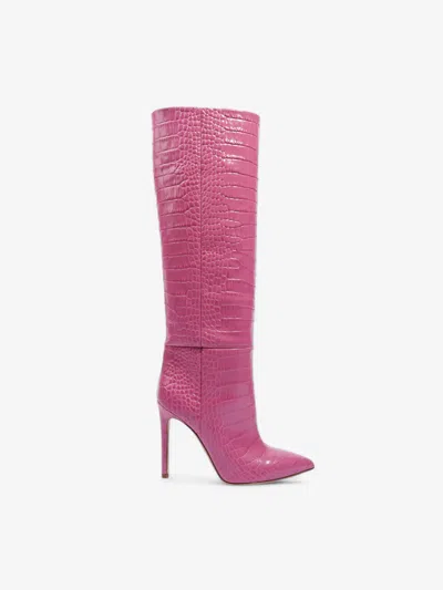 Paris Texas Stiletto Boots 100mm Croc Embossed Leather In Pink