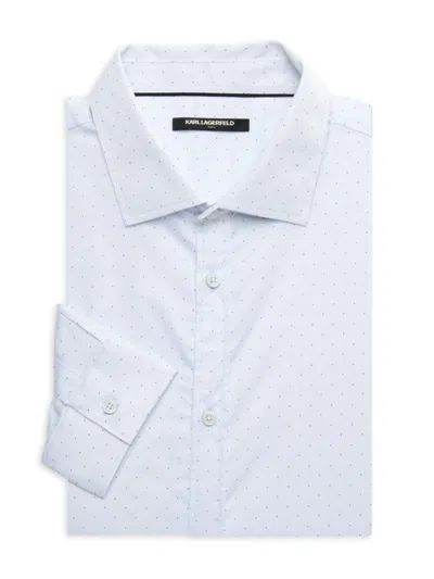 Karl Lagerfeld Men's Dot Print Dress Shirt In White Blue