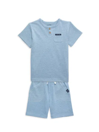Calvin Klein Baby Boy's 2-piece Slubbed Henley & Shorts Set In Blue