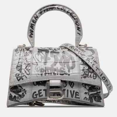 Pre-owned Balenciaga Xs Hourglass Graffiti Top Handle Bag In Grey