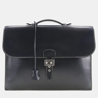 Pre-owned Hermes Black Leather Courchevel Sac A Depeche 41
