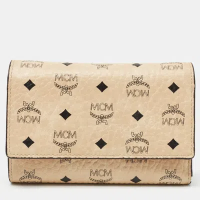 Pre-owned Mcm Beige/peach Visetos Coated Canvas And Leather Trifold Wallet