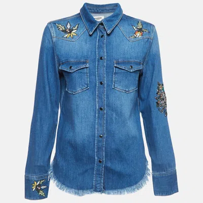 Pre-owned Zadig & Voltaire Deluxe Blue Embroidered Love Now Denim Shirt S