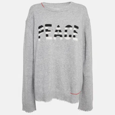 Pre-owned Zadig & Voltaire Grey Cashmere Distressed Sweater Xl