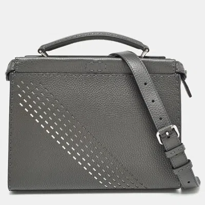 Pre-owned Fendi Grey Selleria Leather Mini Fit Top Handle Bag
