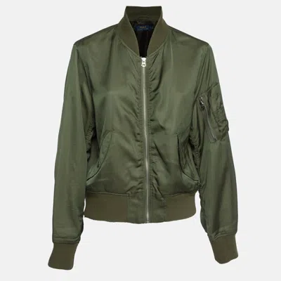 Pre-owned Polo Ralph Lauren Green Satin Bomber Jacket L