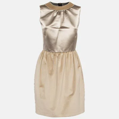 Pre-owned D & G Gold Satin And Velvet Sleeveless Mini Dress M