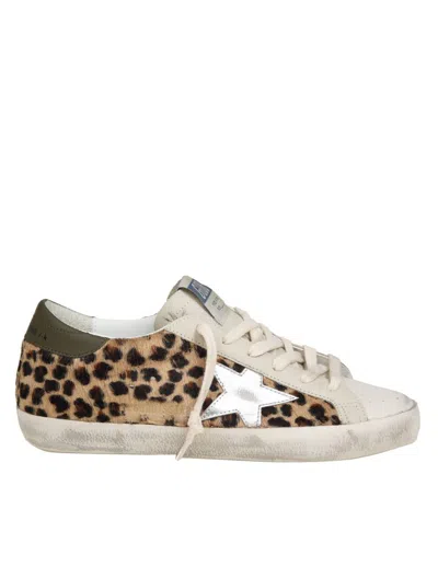 Golden Goose Leather And Glitter Sneakers In Beige/brown