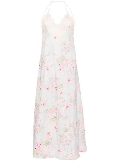 Zimmermann Halliday Lace-trimmed Floral-print Linen Maxi Dress In Blue