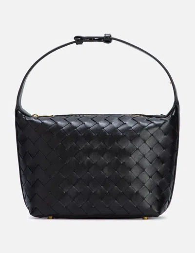 Bottega Veneta Wallace Mini Intrecciato Leather Bag In Black