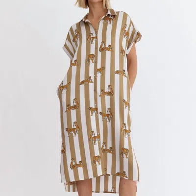 Entro Wild Side Stripe Dress In Taupe In Brown