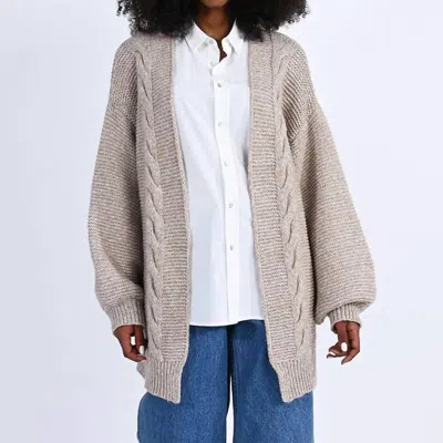 Molly Bracken Open Front Cabled Jumper Cardigan In Beige In Brown