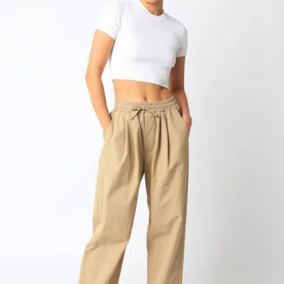 Olivaceous Twill Wide Leg Pants In Tan In Brown