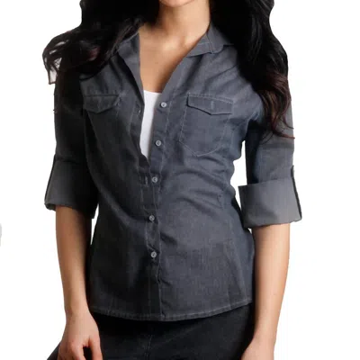 Angel Button-front Oil-washed Shirt In Gray In Grey