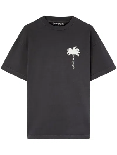 Palm Angels Logo Cotton T-shirt In Grey