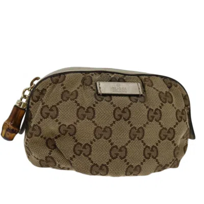 Gucci Bamboo Beige Canvas Clutch Bag () In Gray