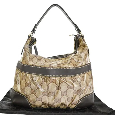 Gucci Gg Crystal Beige Canvas Shoulder Bag () In Brown