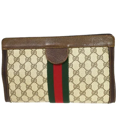 Gucci Sherry Beige Canvas Clutch Bag () In Brown