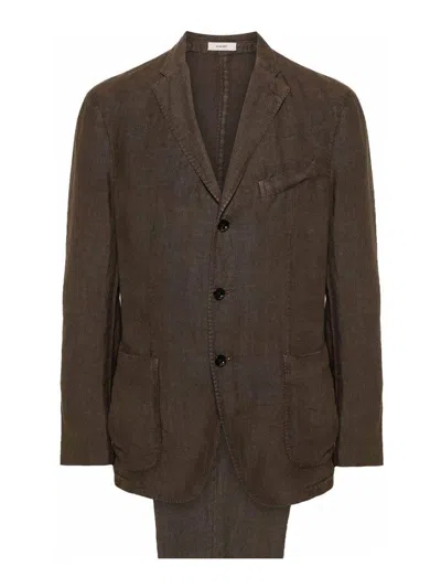 Boglioli Linen Single-breasted Suit In Brown