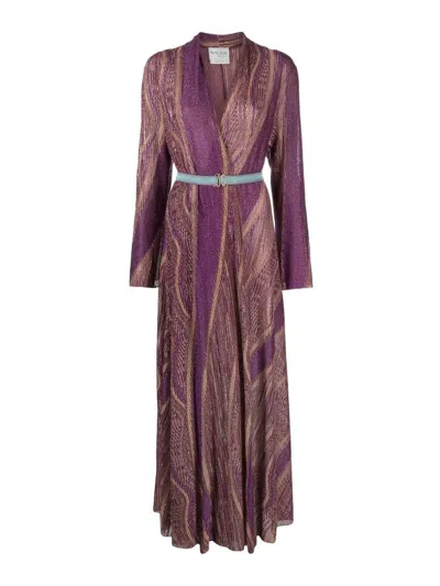 Forte Forte Lurex Jacquard Jersey Long Cross Dress In Purple