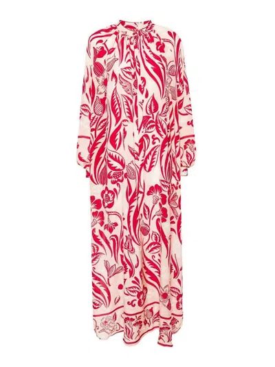 F.r.s For Restless Sleepers Printed Crepe De Chine Long Dress In Red