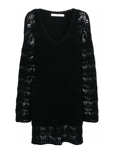 Iro Crochet Cotton Short Dress In Black