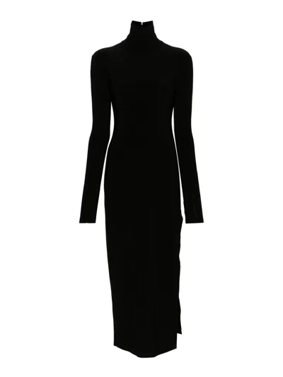 Norma Kamali Side Slits Turtleneck Midi Dress In Black