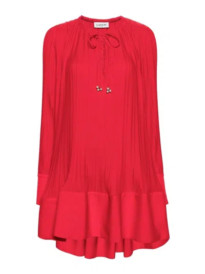 Lanvin Pleated Mini Dress In Red