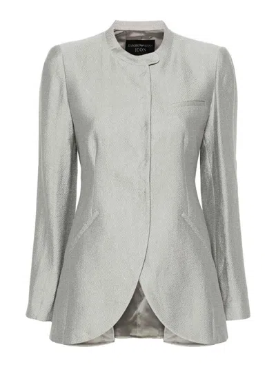 Emporio Armani Buttoned Blazer Jacket In Grey