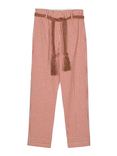Alysi Gingham Check Belted Trousers In Red