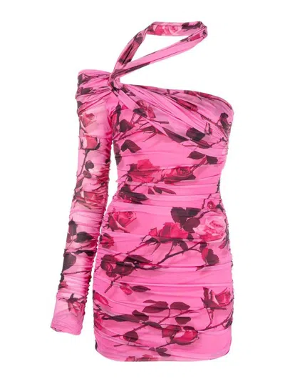 Blumarine Rose Print Tech Jersey Mini Dress In Nude & Neutrals