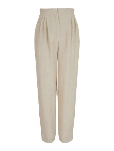 Emporio Armani Linen Trousers In Beige
