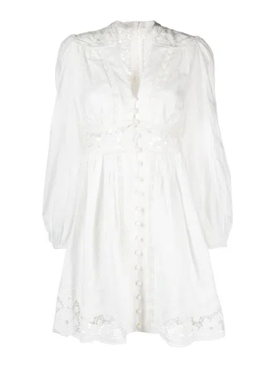 Zimmermann Plunge Linen Mini Dress In White