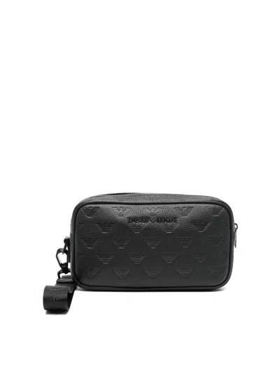 Emporio Armani Leather Beauty-case In Black