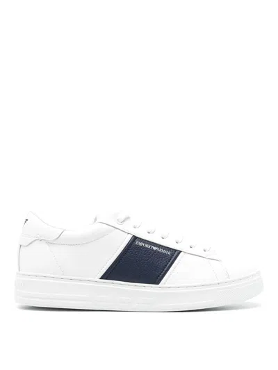 Emporio Armani Leather Trainers In Navy Blue