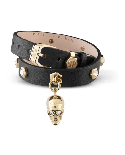 Philipp Plein 3d $kull Crystal Calf Leather Bracelet In Gold