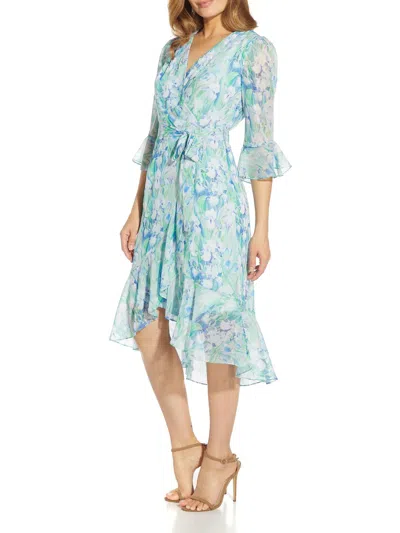 Adrianna Papell Womens Chiffon Floral Print Cocktail And Party Dress In Blue