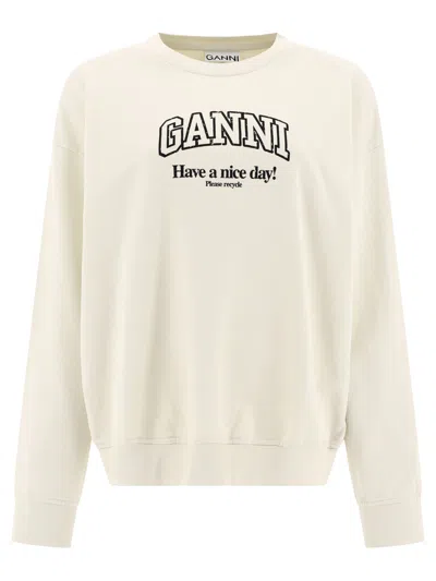 Ganni "have A Nice Day" Sweatshirt In Tan