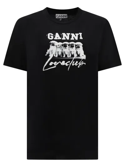 Ganni Thin Jersey Puppy Love Relaxed T-shirt In Black