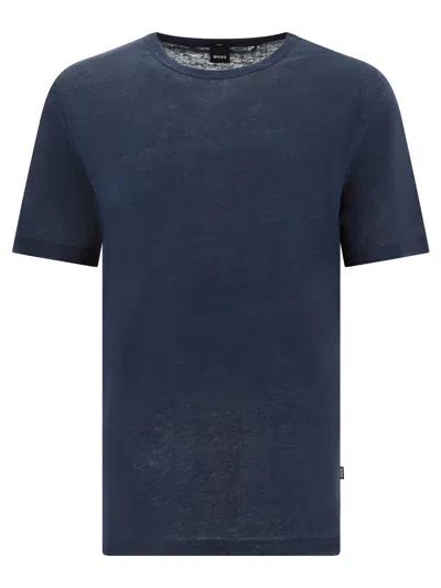 Hugo Boss "tiburt" Linen T Shirt In Blue