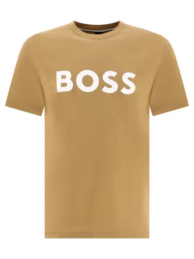 Hugo Boss Camel Cotton T-shirt In Beige