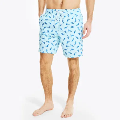 Nautica Mens 8" Big & Tall Sustainably Crafted Shark Print Swim In Blue
