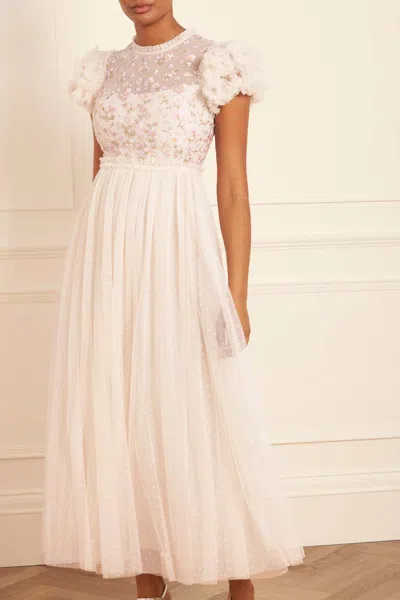 Needle & Thread Dahlia Ditsy Bodice Round Neck Ankle Gown In Champagne