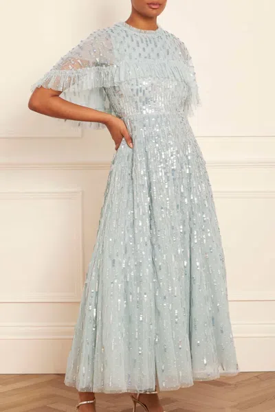Needle & Thread Sequin Dash Cape Ankle Gown In Blue